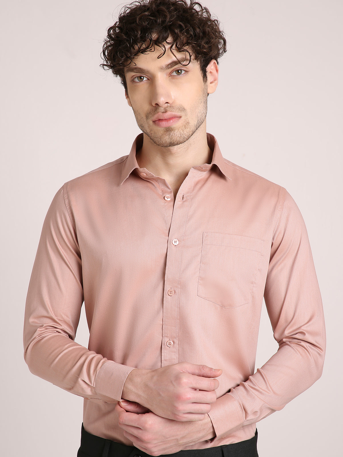 M Excess Solid Pastel Peach Dress Shirt