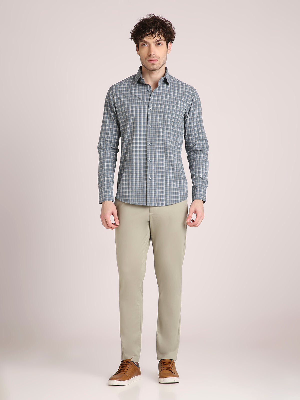 M Excess Checks Steel Blue Dress Shirt