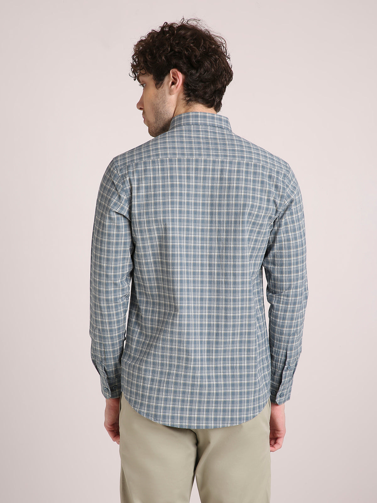 M Excess Checks Steel Blue Dress Shirt