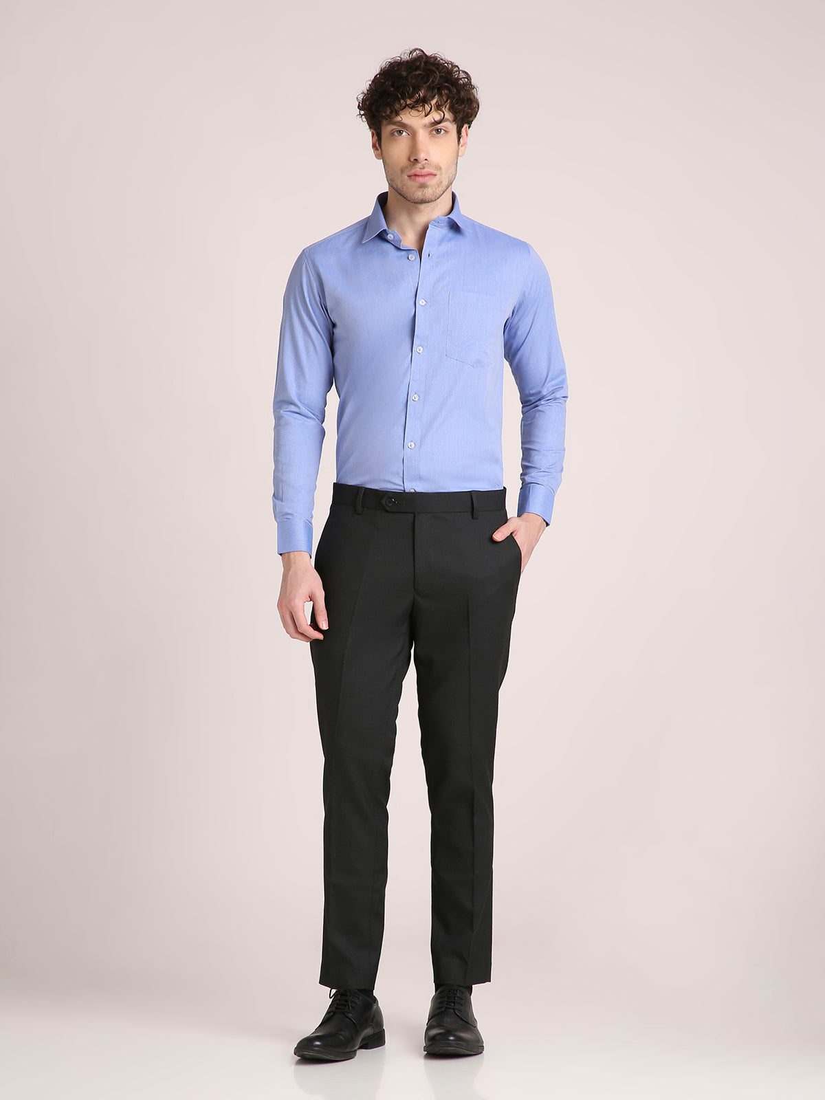 M Excess Solid Light Blue Dress Shirt