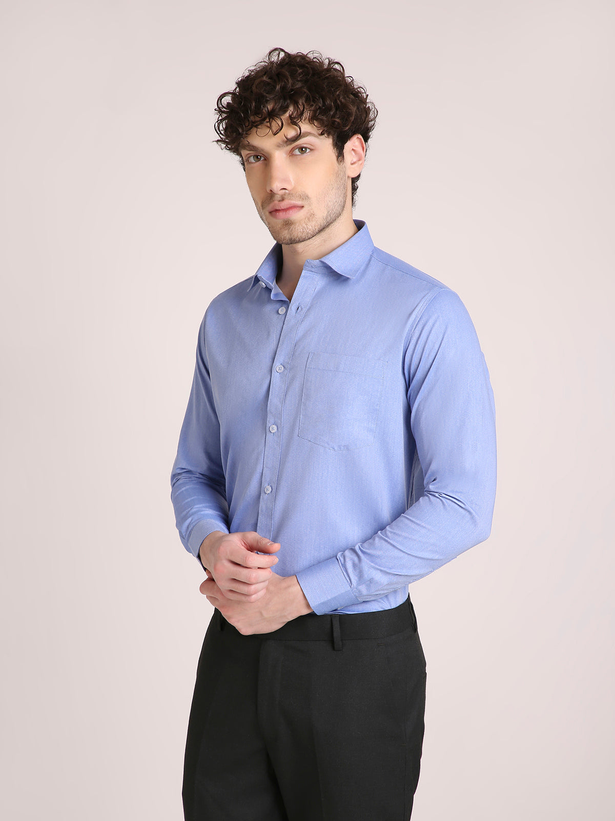 M Excess Solid Light Blue Dress Shirt