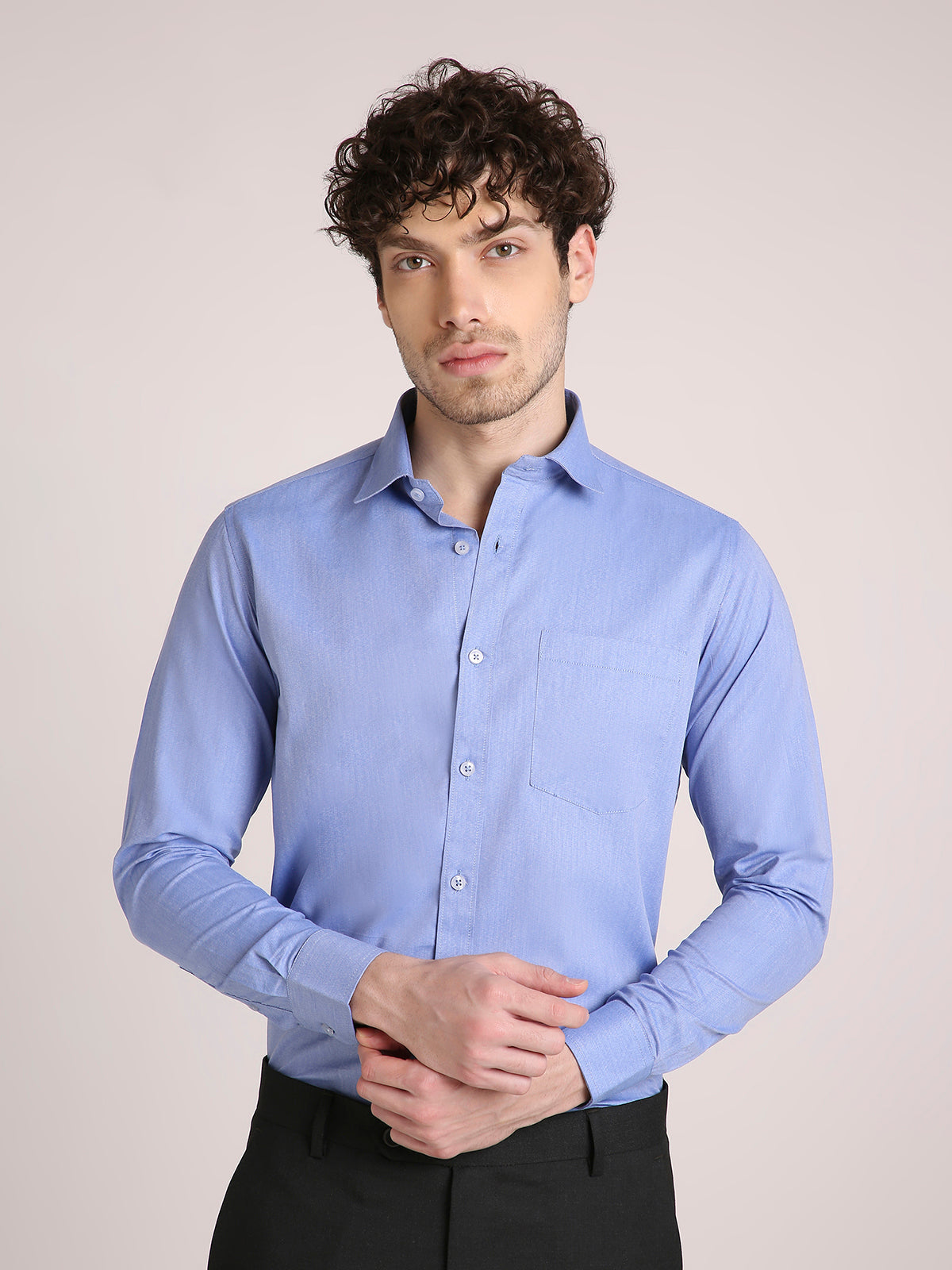 M Excess Solid Light Blue Dress Shirt