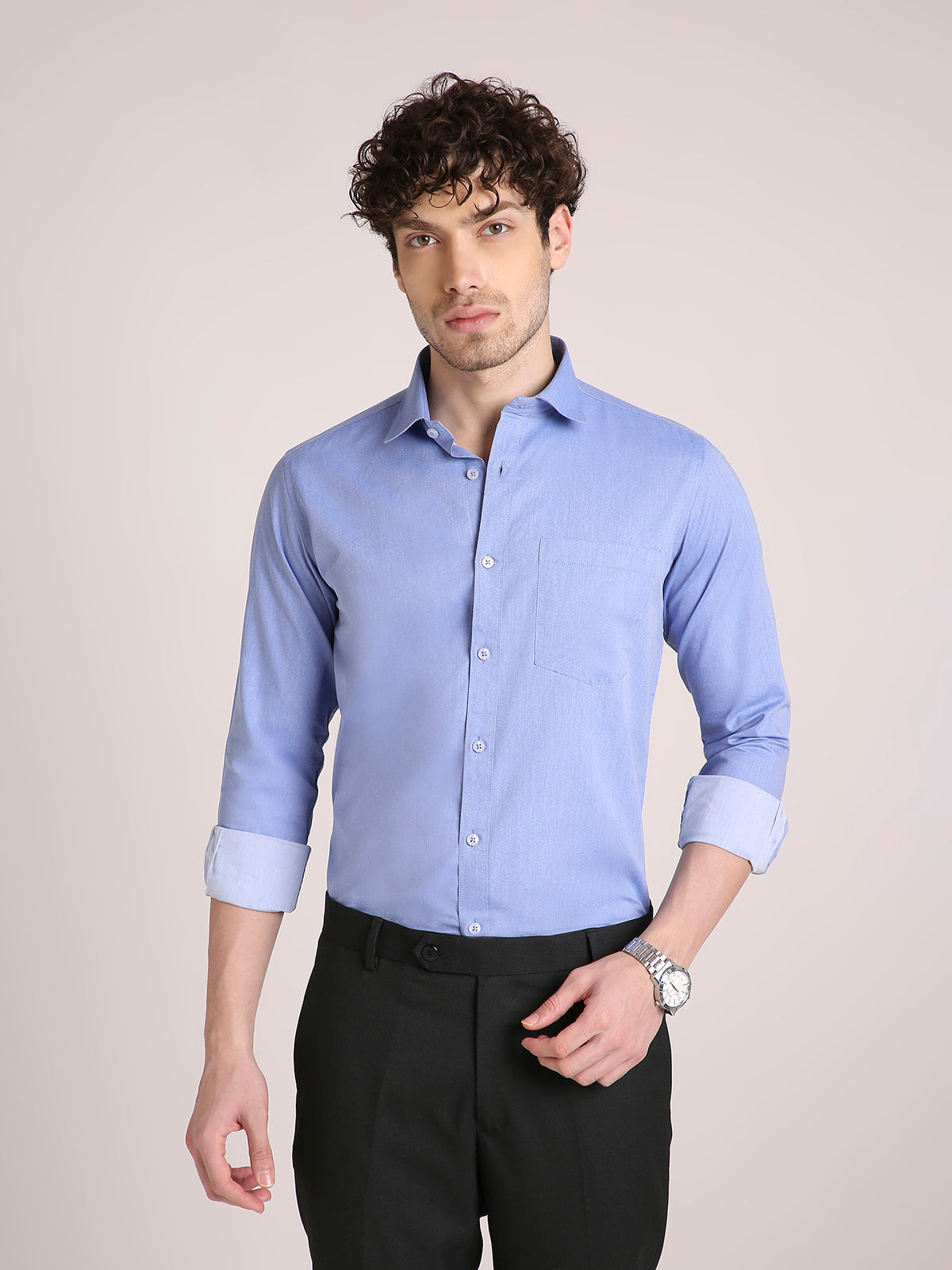 M Excess Solid Light Blue Dress Shirt