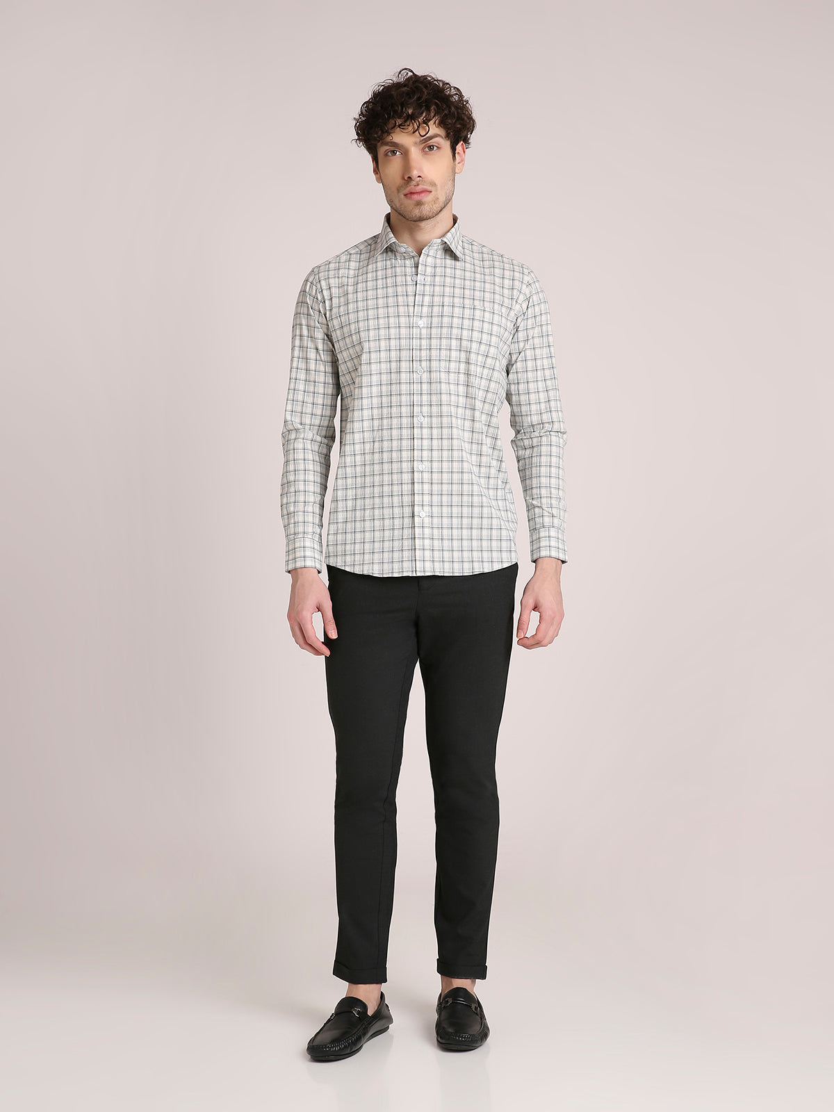M Excess Checks Off White Dress Shirt