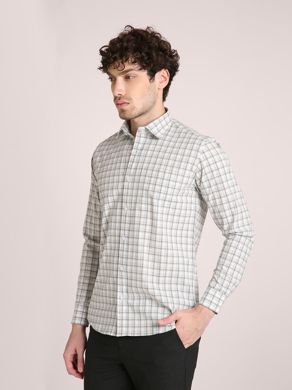 M Excess Checks Off White Dress Shirt