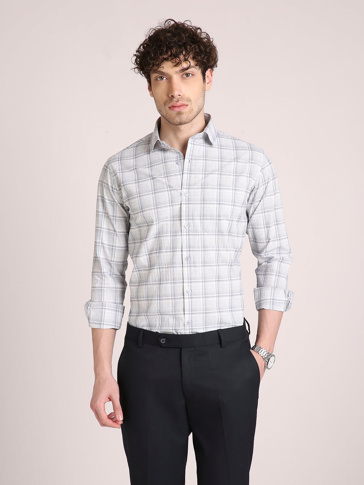 M Excess Checks Ash Dress Shirt