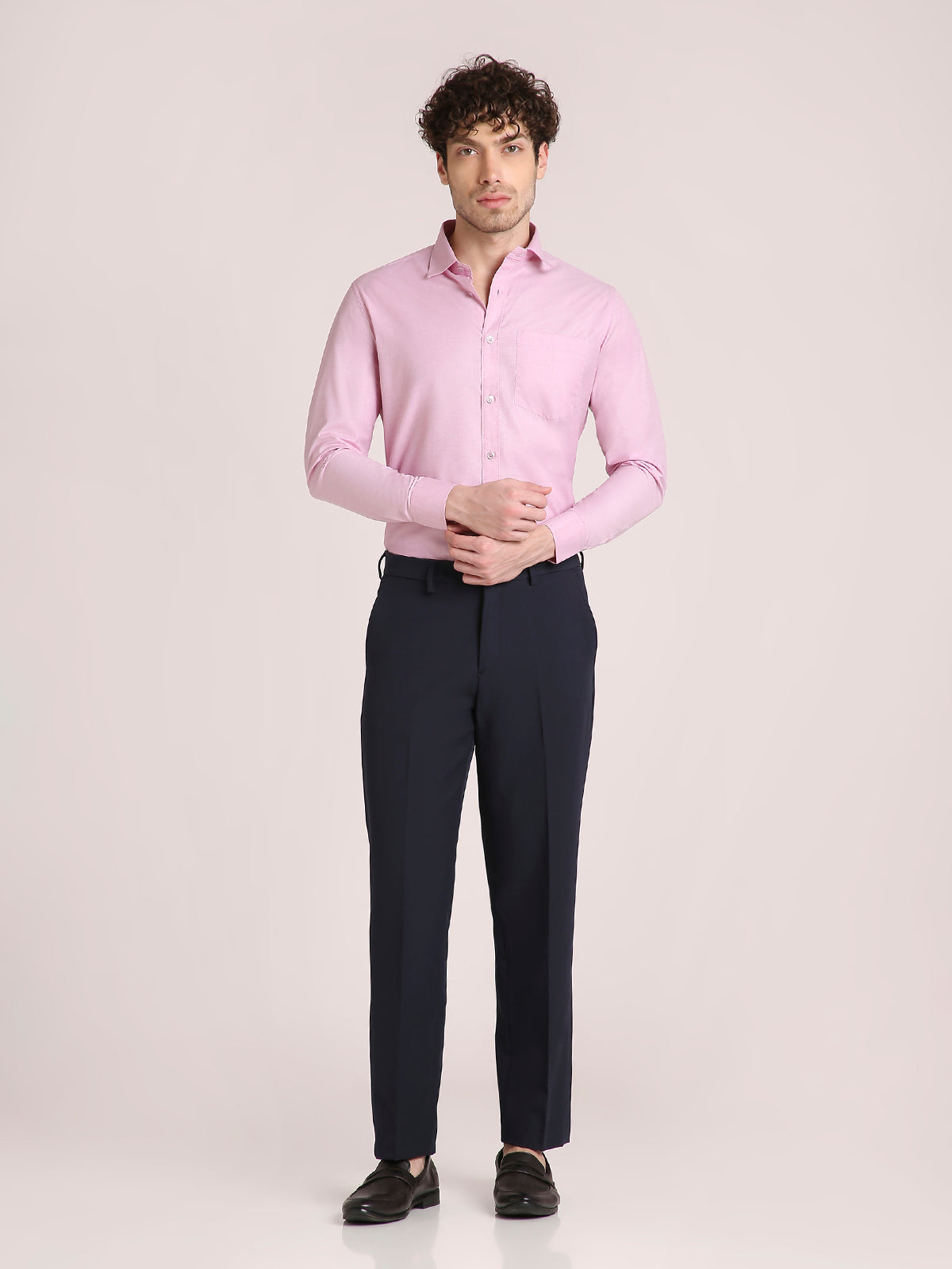 M Excess Solid Pink Dress Shirt