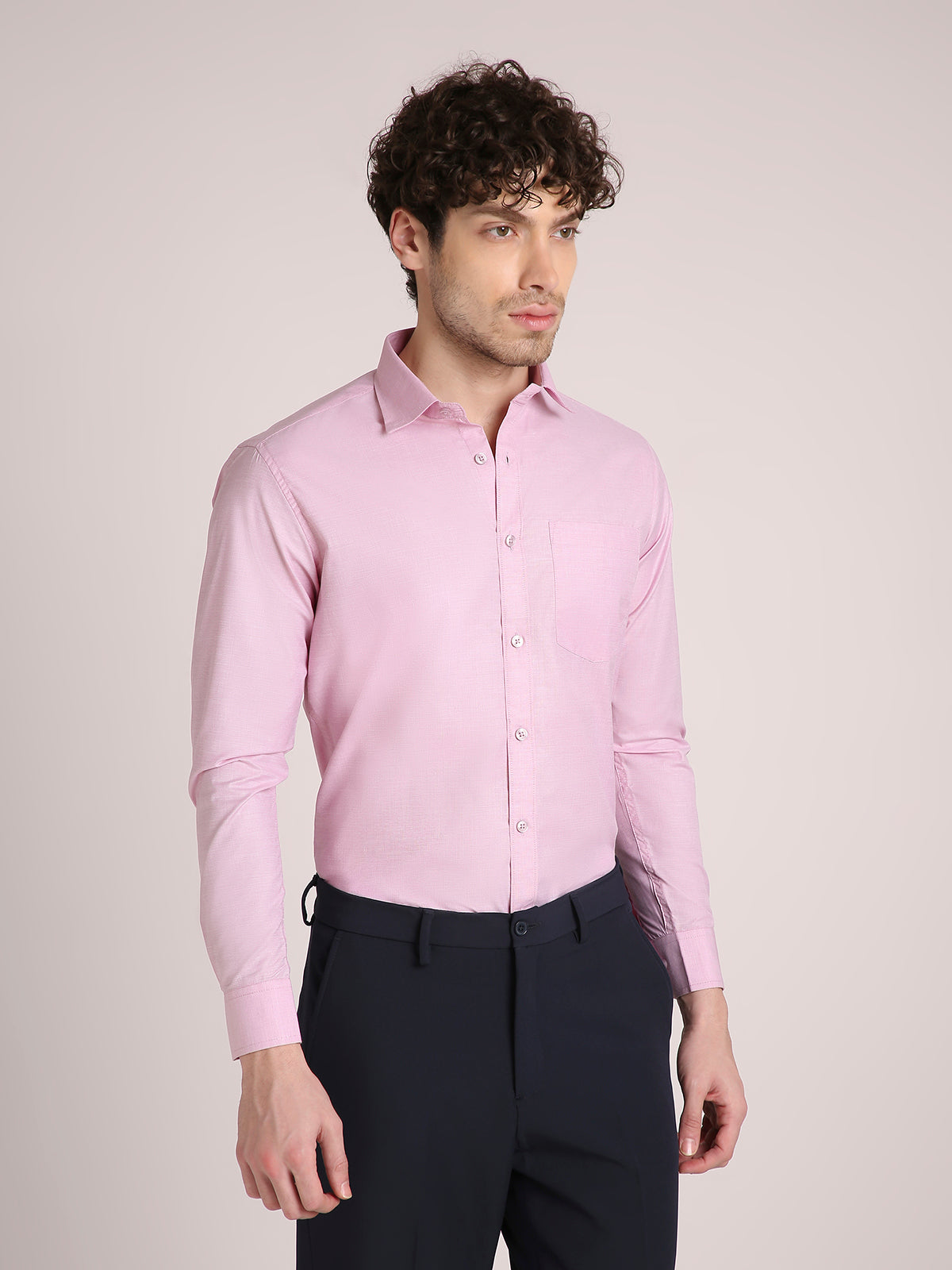 M Excess Solid Pink Dress Shirt